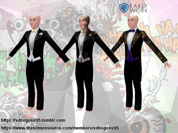 Sims 4 — Joker Tuxedo + dirty & alternative versions by xdbogoss95 — Joker's tuxedo from the film Suicide Squad, with