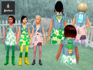 Sims 4 — Fun printed dress with vest - Dine Out needed by Ipomea — Three outfits containing a dress with fun printed