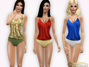Sims 3 — Silk-Satin and Jersey Bodysuit by Harmonia — 5 color recolorable Please do not use my textures. Please do not
