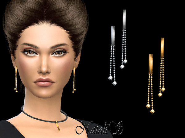 Sims 4 — NataliS_Bar Drop Earrings by Natalis — Bar Drop Chain Earrings. FT-FA-YA 2 colors.