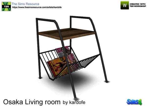 Sims 4 — kardofe_Osaka Living room_Magazine rack by kardofe — Magazine rack with table, in wood and metal, of industrial