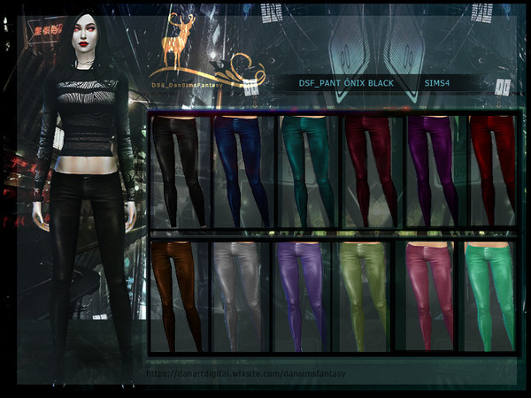 Sims 4 — DSF PANT ONIX BLACK. by DanSimsFantasy — Leather pants, available in 12 metallic colors. Link del Top DSF_TOP
