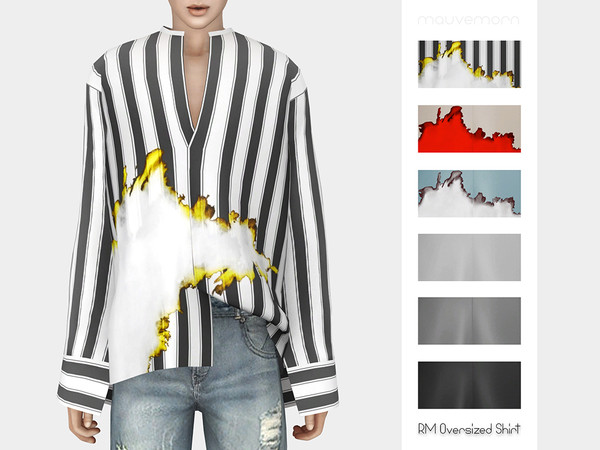 Sims 4 — RM Oversized Shirt M by mauvemorn — Oversized printed shirt with unbuttoned cuffs. Read creator notes for more