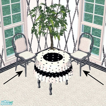 Sims 2 — Chair - Black & White Dots by Raveena — This is the chair file. You will need Mummysim's mesh file for this