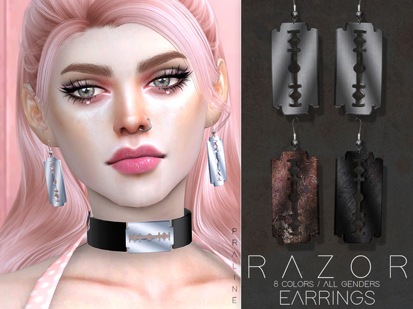Sims 4 — Razor Earrings by Pralinesims — Accessory in 8 colors, all genders.