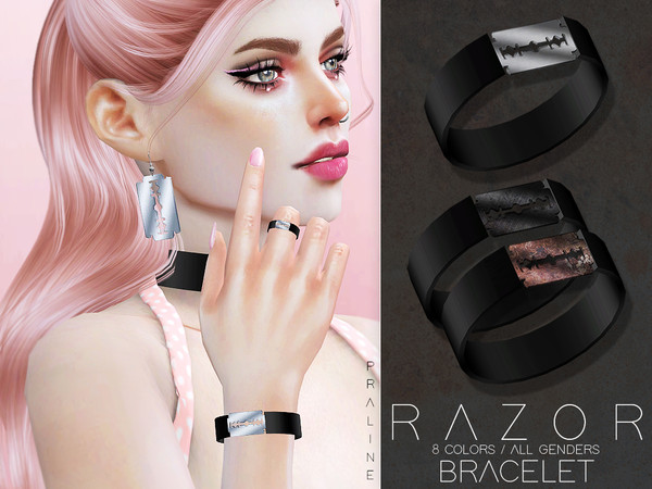 Sims 4 — Razor Bracelets by Pralinesims — Accessory in 8 colors, all genders.