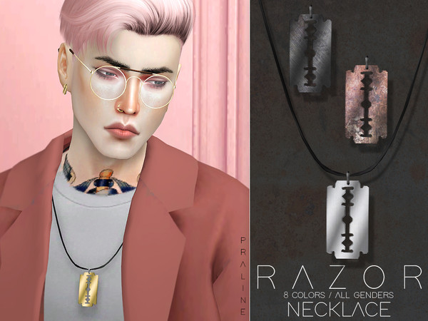 Sims 4 — Razor Necklace by Pralinesims — Accessory in 8 colors, all genders.