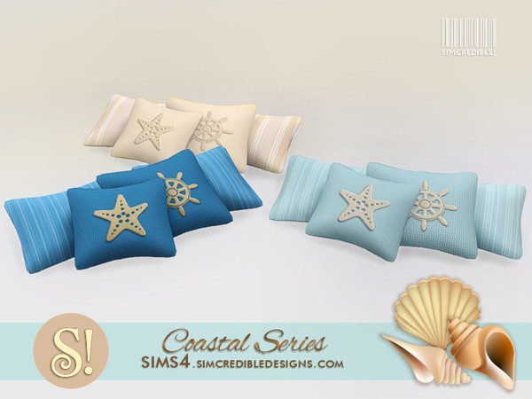 Sims 4 — Coastal bedroom pillows by SIMcredible! — by SIMcredibledesigns.com available at TSR 3 colors variations