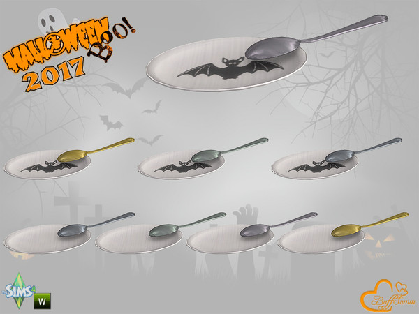 Sims 4 — Halloween 2017 Small Plate with Spoon by BuffSumm — Part of the *Halloween 2017* Set ***TSRAA***