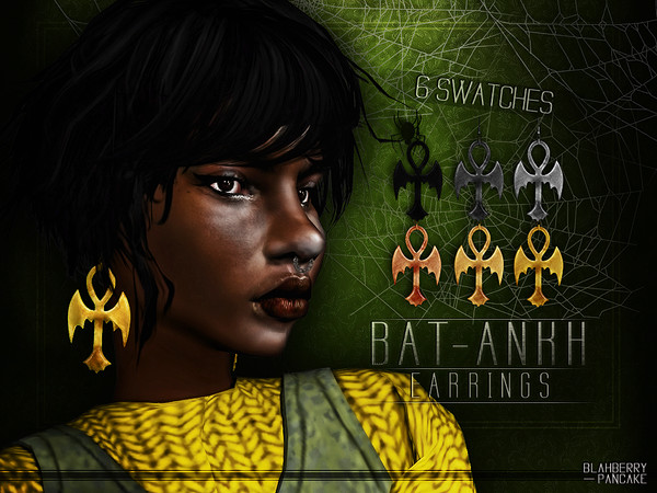 Sims 4 — Bat-Ankh Earrings by Blahberry_Pancake — - earrings category - 6 swatches - all LOD's - custom thumbnail - base