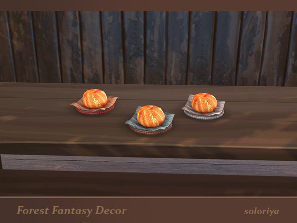 Sims 4 — Forest Fantasy Decor Bun by soloriya — Big bun with paper on a tray. Part of Forest Fantasy Decor set. 3 color