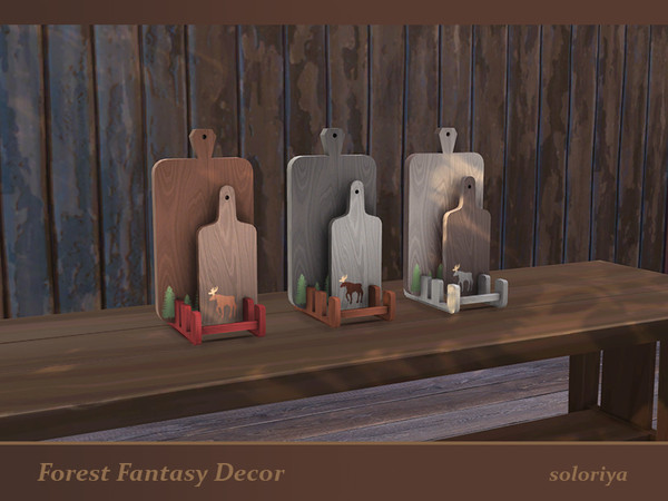 Sims 4 — Forest Fantasy Decor Cutting Boards by soloriya — Two cutting boards on a tray. Part of Forest Fantasy Decor