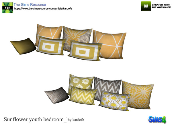 Sims 4 — kardofe_Sunflower youth bedroom_Cushions by kardofe — Set of six cushions to place on the bed, no need to trick,