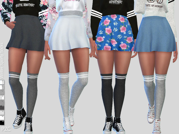 Sims 4 — Winter Sporty Socks by Pinkzombiecupcakes — -Available in 9 colors -Soft texture -Custom CAS thumbnail included