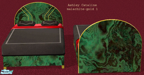Sims 2 — Ashley Cataline Dbl Bedv2 Malachite Gld1 by suceress — Recolor of the Ashley Cataline Double Bed MESHv2. Rounded