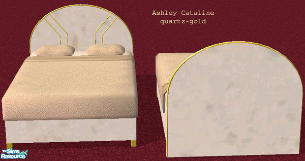 Sims 2 — Ashley Cataline Double Bedv2 Quartz Gold by suceress — Recolor of the Ashley Cataline Double Bed MESHv2. Rounded