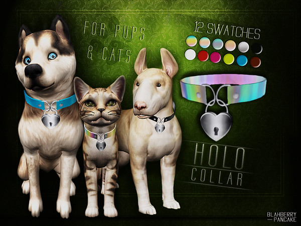 Sims 4 — Holo Collar for Cats & Dogs by Blahberry_Pancake — - necklace category - 12 swatches - all LOD's - HQ