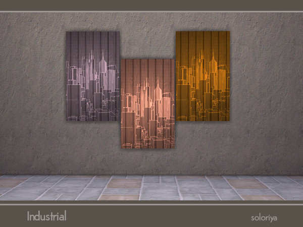 Sims 4 — Industrial Wall Art by soloriya — Wall art with a city. Part of Industrial set. 3 color variations. Category: