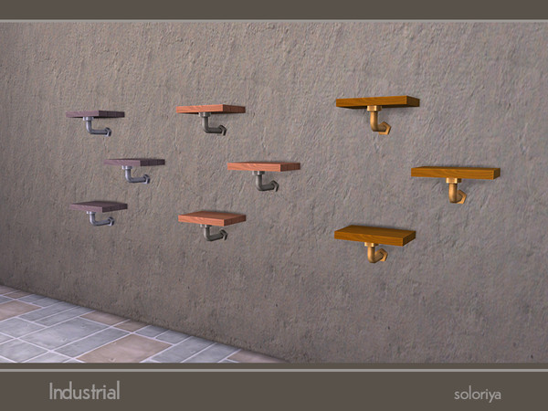 Sims 4 — Industrial Shelves Trio by soloriya — Three functional shelves in one mesh. Part of Industrial set. 3 color