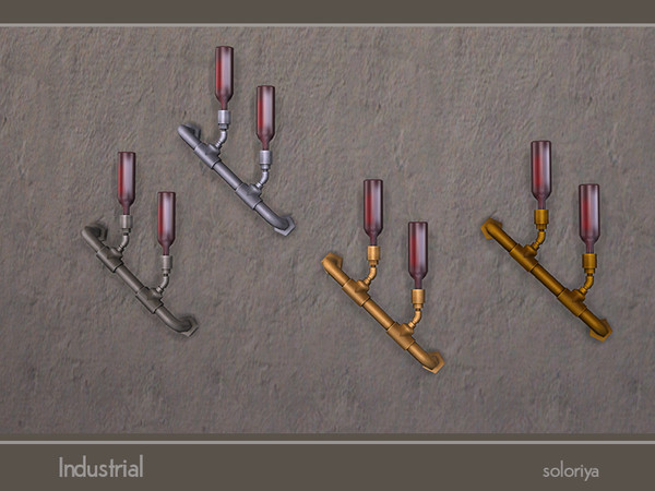 Sims 4 — Industrial Wall Deco Sculpture with Bottles by soloriya — Decorative wall sculpture with three bottles. Part of