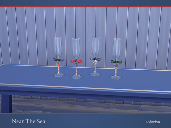 Sims 4 — Near The Sea Wine Glass by soloriya — Wine glass with a bow and anchor. Part of Near the Sea set. 4 color