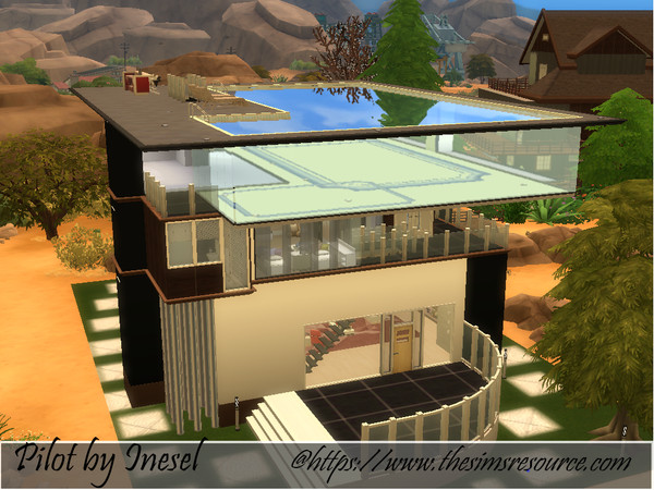 Sims 4 — Pilot by Inesel — Pilot is a modern, 3-storey house for your simmies. Ground floor is a big open floor plan,