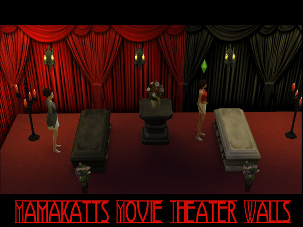 Sims 4 — Mamakatts Movie Theater Walls by wytewynter — lovely draped walls that look fabulous in a movie theater, vampire
