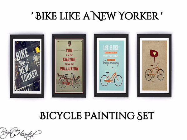 Sims 4 — 'Bike like a New Yorker' Bicycle Painting Set by RightHearted — You can find it in: Buy category/Decor/Paintings