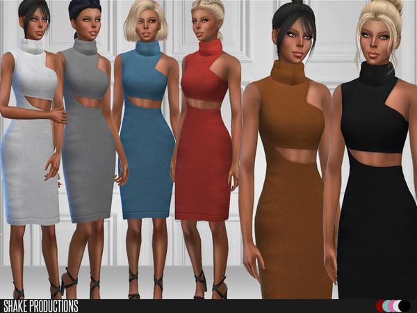 Sims 4 — ShakeProductions 87 Dress by ShakeProductions — Knit Dress with neck detail New Mesh All LODs 14 Colors