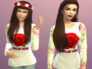 Sims 4 — Rose Shirt, with logo by AshleyRoseSimCompany — white shirt with rose pattern and logo 