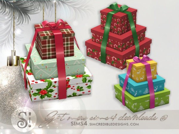 Sims 4 — Happy Holidays - Stacked Gifts by SIMcredible! — by SIMcredibledesigns.com available at TSR 3 colors variations