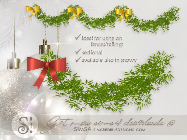 Sims 4 — Happy Holidays - Sectional Garland with ribbon bow by SIMcredible! — This can also be used on some game fences.