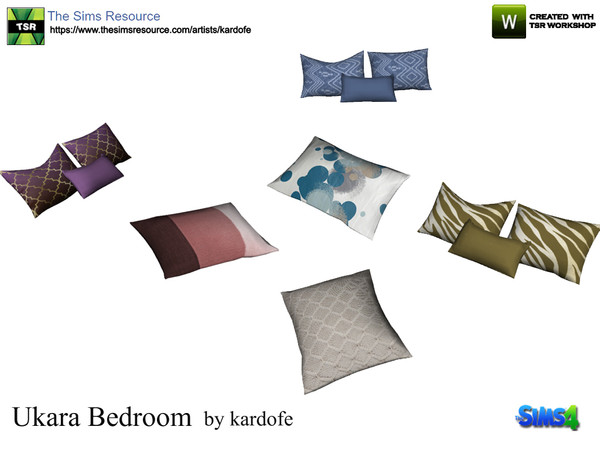 Sims 4 — kardofe_Ukara Bedroom_Cushions by kardofe — Set of 4 cushions to place on the bed, no need trick, in three color