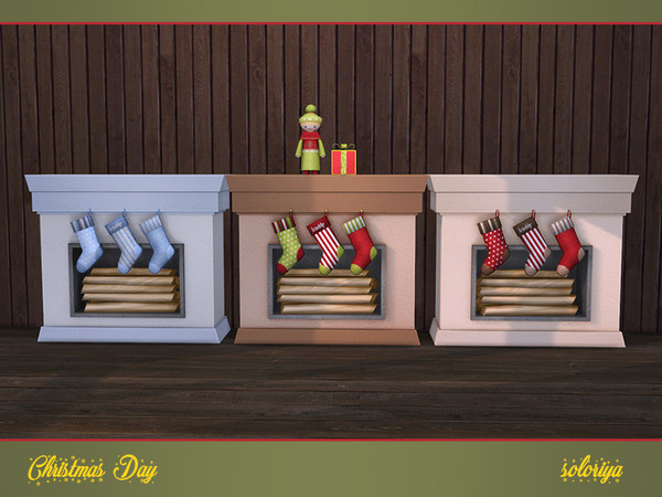 Sims 4 — Christmas Day. Decorative Fireplace by soloriya — Decorative fireplace with firewood and three socks. Has slots