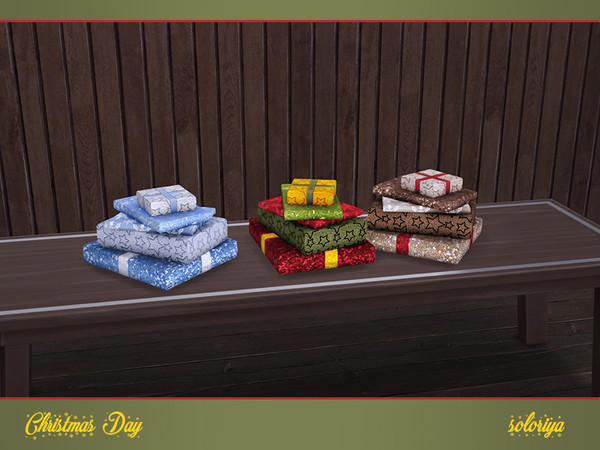 Sims 4 — Christmas Day. Gifts by soloriya — Five gifts in one mesh. Part of Christmas Day set. 3 color variations.