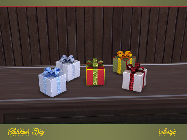 Sims 4 — Christmas Day. Gift by soloriya — One gift with a bow. Part of Christmas Day set. 5 color variations. Category: