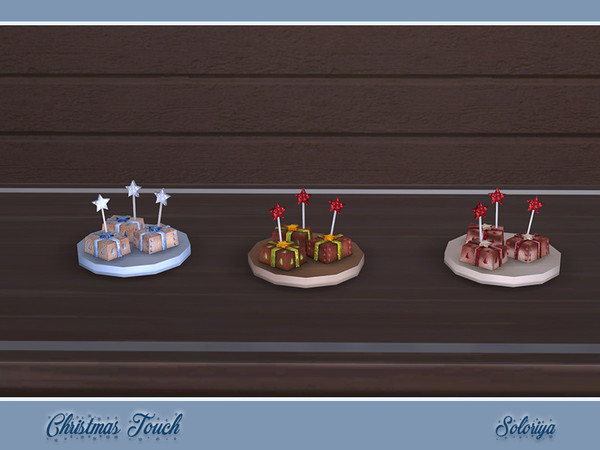 Sims 4 — Christmas Touch. Cakes Gifts by soloriya — Three cakes gifts with stars on a tray. Part of Christmas Touch set.