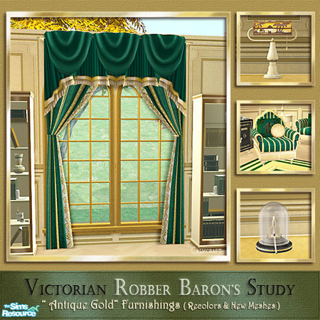 Sims 2 — Robber Baron's Study Curtain by Cashcraft — A recolor of my Victorian Inspired Study set. The recolor features