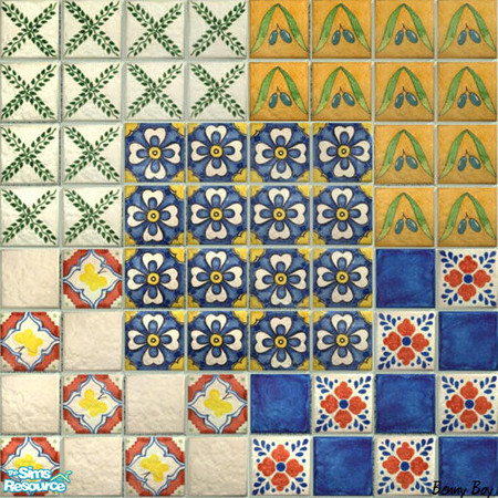 Sims 2 — Spanish Tile - Collection A by Benny Boy — Collection A of 2 spanish tile sets. These colorful floor tiles will