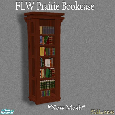 Sims 2 — FLW Prairie Bookcase by Nikki041498 — *New Mesh* Rich wood and strong lines create a bookcase that embodies the