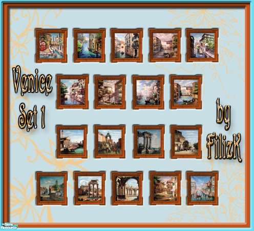 Sims 2 — Venice Set 1 by filizk — 18 recolors of "Red vs. Blue Oil Portrait" by Maxis.