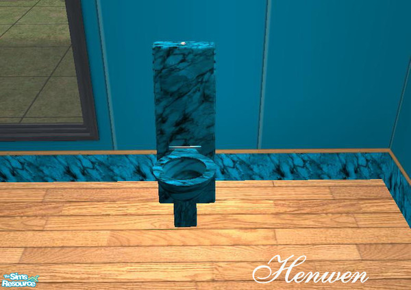 Sims 2 —  Sea Blue Marble Toilet by Henwen — Sunair's wonderful toilet mesh in marble.