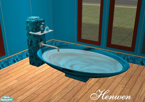 Sims 2 —  Sea Blue Marble Tub by Henwen — Sunair's wonderful tub mesh in marble.