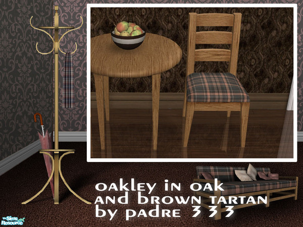 Sims 2 — Oakley in Oak - Dining Chair by Padre — Oakley Recolour 006. Oak timber and brown tartan bring warmth and a
