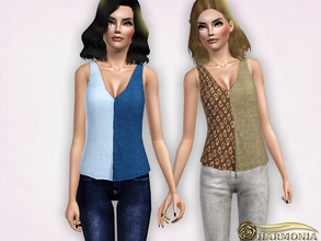 Sims 3 — Two-tone Ribbed Knit Tank by Harmonia — 4 color recolorable