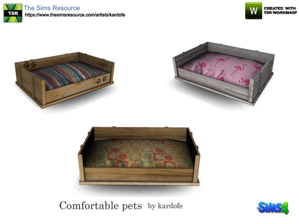 Sims 4 — kardofe_Comfortable pets_Small pet bed 1 by kardofe — Bed for small pets, a comfortable cushion inside a wooden