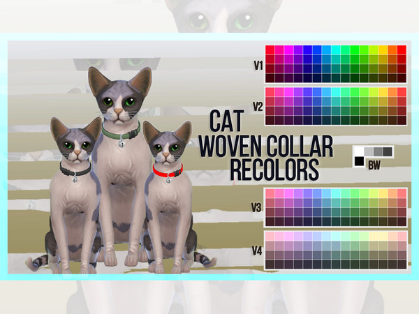 Sims 4 — Cat Woven Collar Recolors by mayrez — This is the Cats and Dogs woven collar for cats recolored. Pick and choose