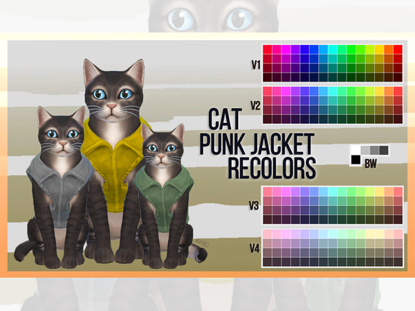 Sims 4 — Cat Punk Jacket Recolors by mayrez — This is the solid version of the Cats and Dogs punk jacket for cats