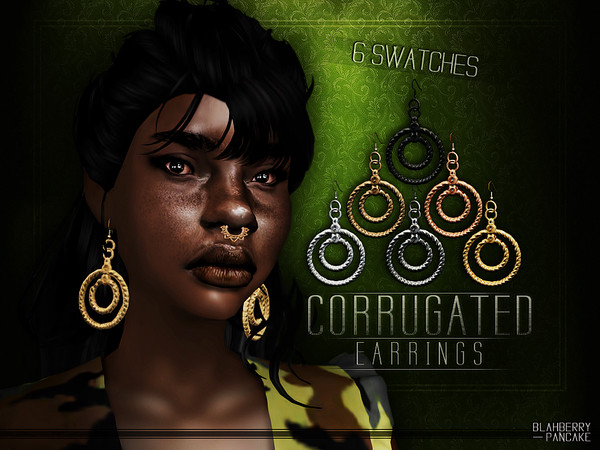 Sims 4 — Corrugated Earrings by Blahberry_Pancake — - earrings category - 6 swatches - all LOD's - HQ textures - custom