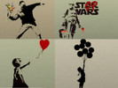 Sims 4 — Banksy wall stickers by pugi — Four stickers, found in paintings and posters.